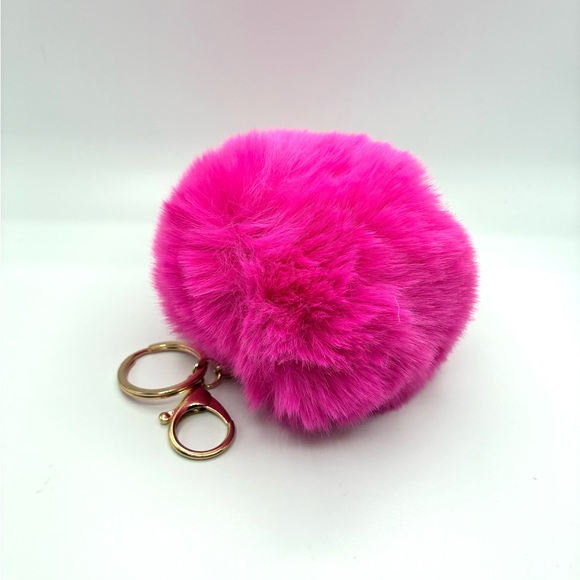 Fluffy Pink Pom Pom Keychain - Picture 1 of 3